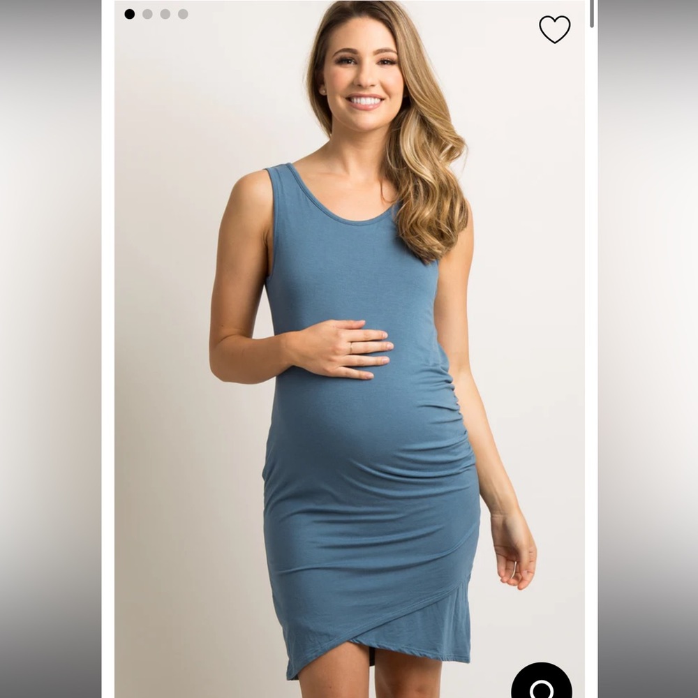 Blue Sleeveless Wrap Hem Fitted Maternity Dress